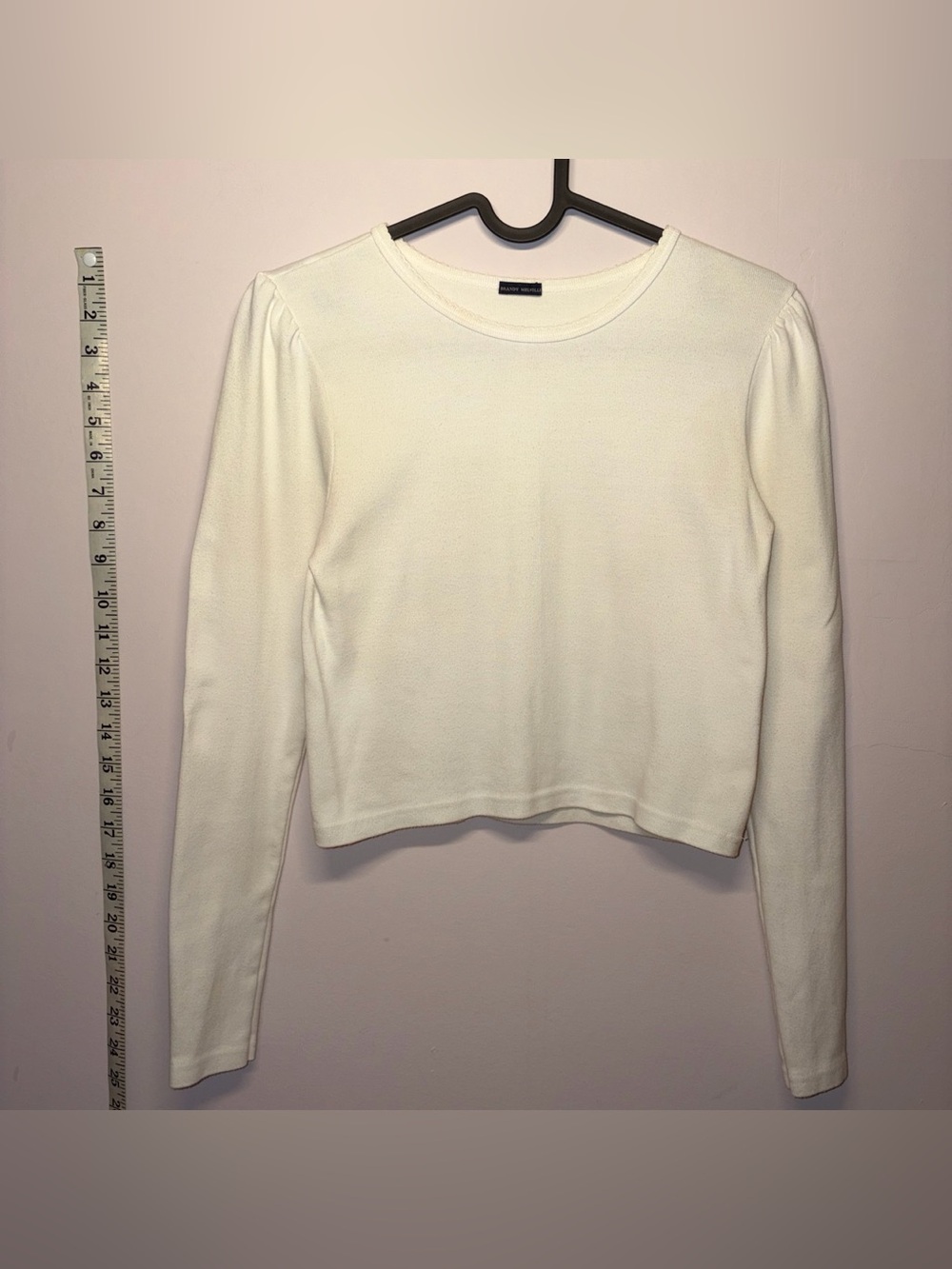 Long-Sleeve Crewneck Cropped Top in White